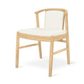 Lanark Dining Chair by Gus* Modern in White Oak wood with light upholstered seat and back on white background