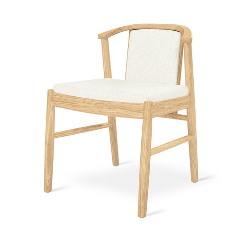 Lanark Dining Chair by Gus* Modern in White Oak wood with light upholstered seat and back on white background