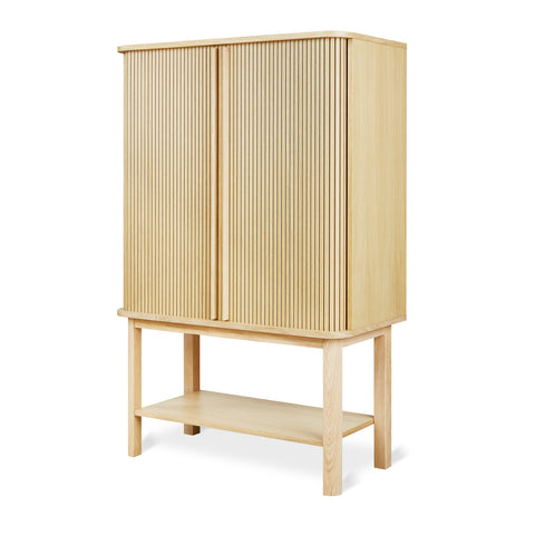 ledger tall cabinet in vintage oak designed by gus modern, side profile