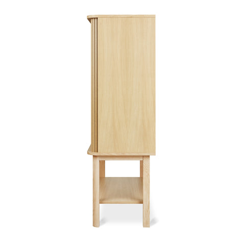 ledger tall cabinet in vintage oak designed by gus modern, side profile