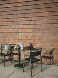 simple and elegant water pitcher on outdoor bistro table