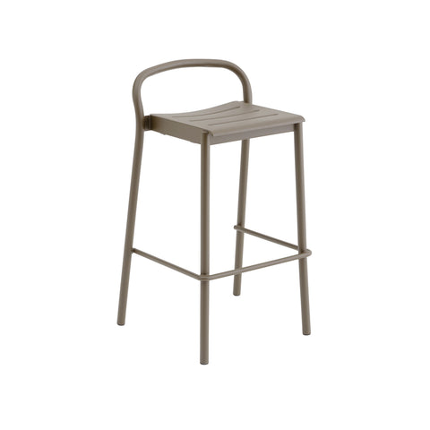 Muuto Linear Steel Bar Stool 75 cm in taupe, modern Scandinavian outdoor bar seating