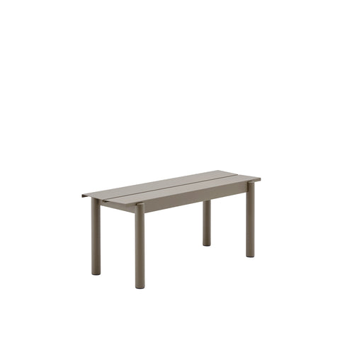 Muuto Linear Steel Bench 110 cm in taupe, compact Scandinavian outdoor seating