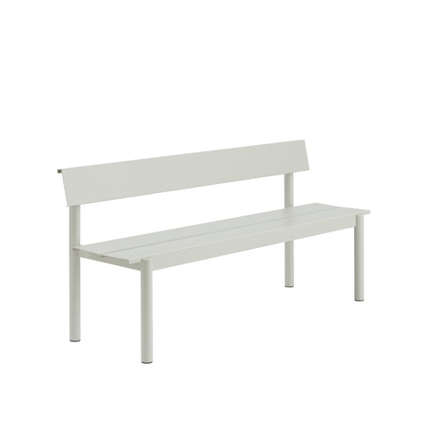 Muuto Linear Steel Bench with Backrest 170 cm in grey powder coated steel, Scandinavian outdoor bench