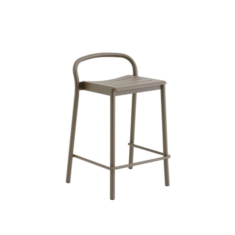 Muuto Linear Steel Counter Stool 65 cm in taupe, Scandinavian outdoor counter-height seating