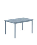 linear steel outdoor table by muuto in pale blue