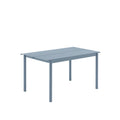 linear steel outdoor table by muuto in pale blue