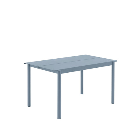 linear steel outdoor table by muuto in pale blue