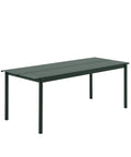 linear steel outdoor table by muuto in dark green