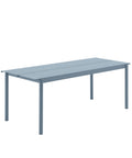 linear steel outdoor table by muuto in pale blue