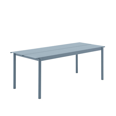 linear steel outdoor table by muuto in pale blue