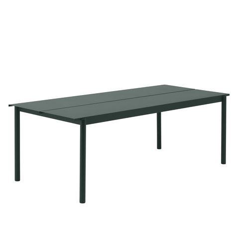 linear steel outdoor table by muuto in dark green