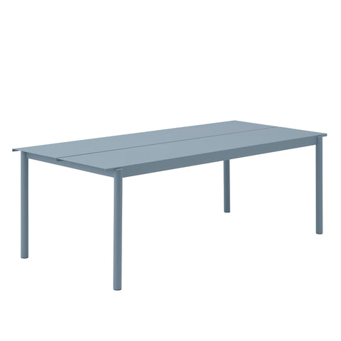 linear steel outdoor table by muuto in pale blue