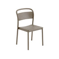 Muuto Linear Steel Side Chair in taupe, minimalist Scandinavian outdoor dining chair
