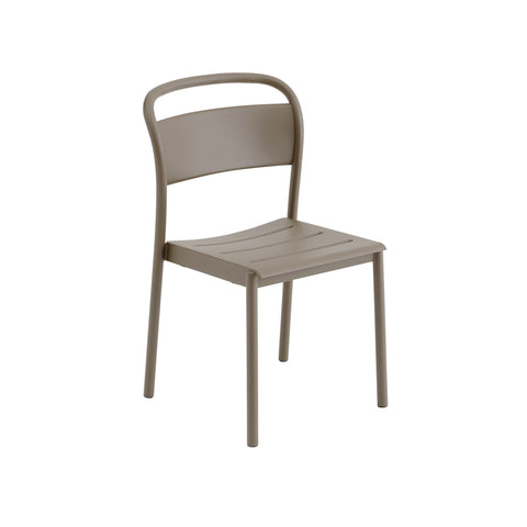Muuto Linear Steel Side Chair in taupe, minimalist Scandinavian outdoor dining chair
