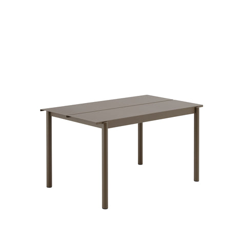 Muuto Linear Steel Table 140 cm in taupe finish, compact Scandinavian outdoor dining table