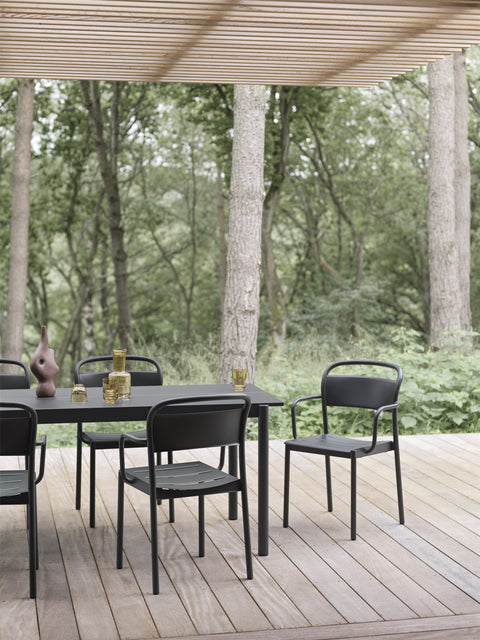 modern outdoor scandinavian furniture on a wooden deck by muuto 