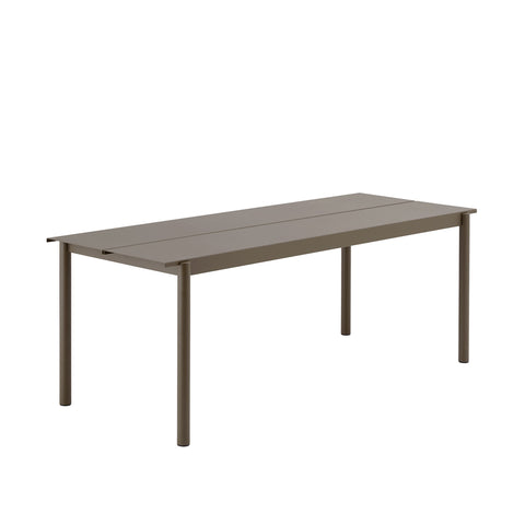 Muuto Linear Steel Table 200 cm in taupe, minimalist Scandinavian outdoor dining table