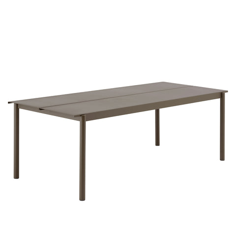 Muuto Linear Steel Table 220 cm in taupe, modern Scandinavian steel dining table for outdoor use