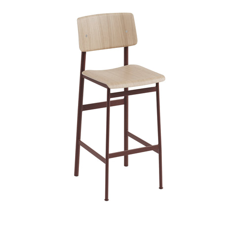 muuto loft bar stool deep red and oak 