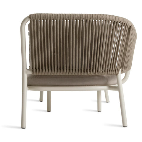 Mate Outdoor Sun Lounger by Blu Dot in Sunbrella Linen with white aluminum frame, rear view