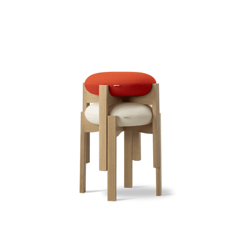 Fredericia Pioneer Stools stacked in oak with upholstered seats, Scandinavian design