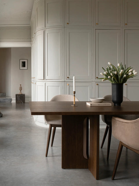 dark stained oak Androgyne Dining Table designed by Danielle Siggerud in a scandinavian style home for Audo Copenhagen