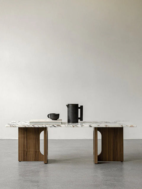 androgyne lounge table designed by Danielle Siggerud with wood base and marble top for audo copenhagen