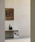 scandinavian entryway with a marble bench by audo copenhagen