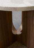 andryogyne side table in walnut base and marble top designed by Danielle Siggerud for audo copenhagen