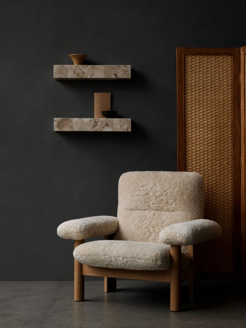 Audo Copenhagen Plinth Shelf with the Brasilia Lounge Chair