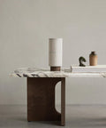 androgyne coffee table with marble top and wood base designed by Danielle Siggerud for audo copenhagen