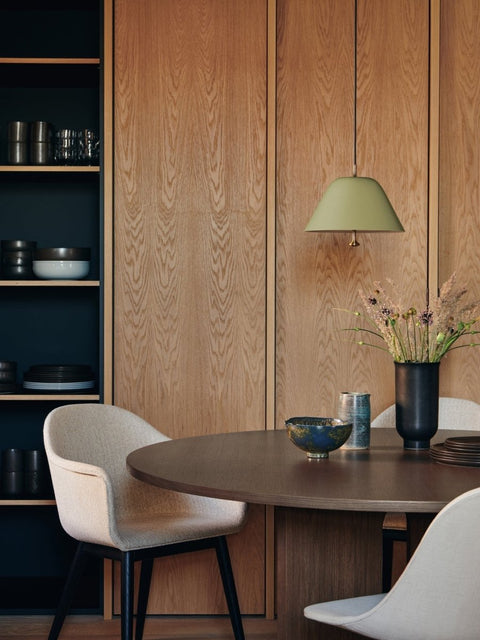 Audo Copenhagen Harbour Arm Chair, Dining Height, Upholstered with the Androgyne Dining Table