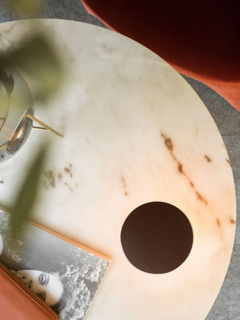 Audo Copenhagen Harbour Column Table, Round, Counter Height in a styled interior