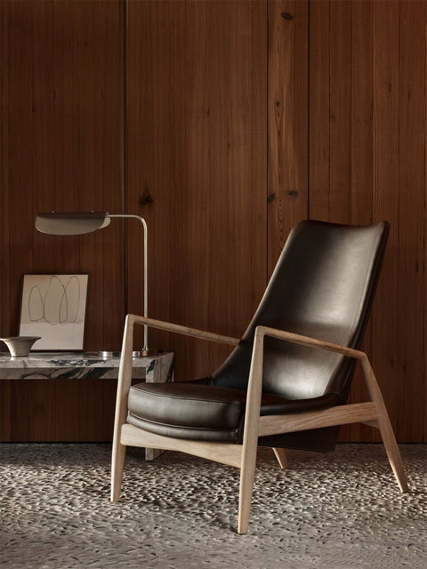 Audo Copenhagen Seal Lounge Chair, High Back with the Wing Table Lamp
