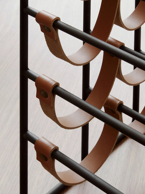 Metal and Leather Wine Rack