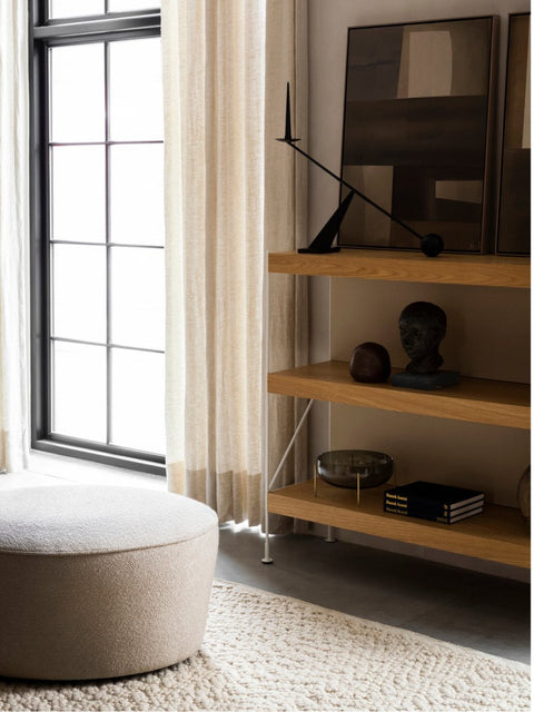 Audo Copenhagen Zet Magazine Shelf, 60" with the Interconnect Candle Holder and the Zet Storage System