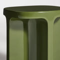 Small Talk Tall Side Table by Blu Dot in Olive, high-gloss GRFC surface and rounded leg detail, close-up