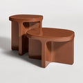 Small Talk Tall Side Table and Coffee Table by Blu Dot in Rust GRFC, nested together, 3/4 view