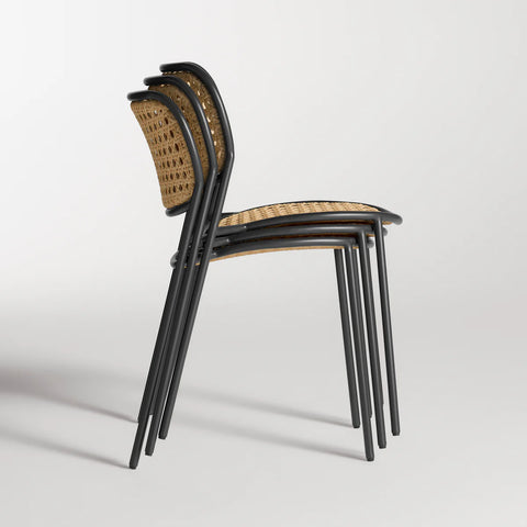 Made You Look Outdoor Chair by Blu Dot in Oblivion, three chairs stacked, side view