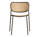 Made You Look Outdoor Chair by Blu Dot in Dark Olive with woven plastic rattan back, front view