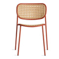 Made You Look Outdoor Chair by Blu Dot in Tomato with woven plastic rattan back, front view