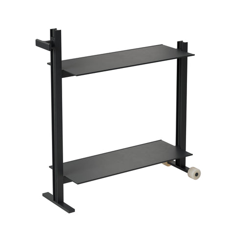 Museum Trolley by TAF Studio for String Furniture in black, a two-level aluminium trolley with wheels and handle