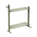 Museum Trolley by TAF Studio for String Furniture in green, a two-level aluminium trolley with wheels and handle
