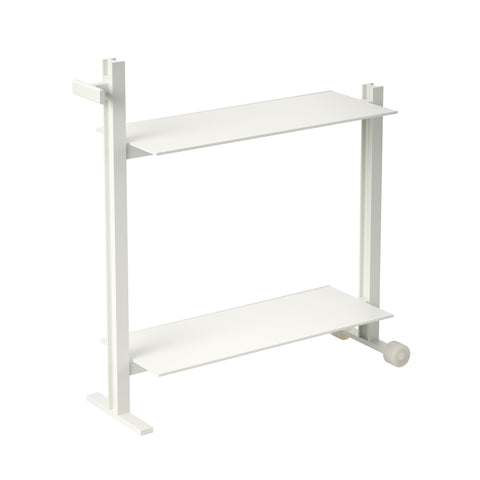 Museum Trolley by TAF Studio for String Furniture in white, a two-level aluminium trolley with wheels and handle