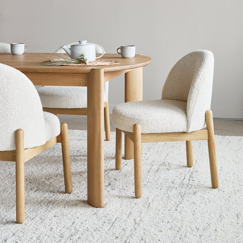 Gus Modern Malloy dining chair cream boucle fabric with natural oak wood legs - Mid-Century Modern furniture Canada