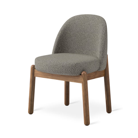 Gus Modern Malloy dining chair in grey boucle fabric with solid walnut wood frame - Scandinavian modern dining furniture