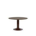 midst table by muuto in dark oak tabletop and dark red base 