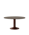 midst table by muuto in dark oiled oak top and dark red base 