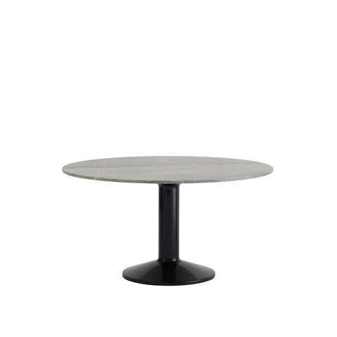 Muuto Midst Table with round grey marble top and black pedestal base – modern Scandinavian dining table